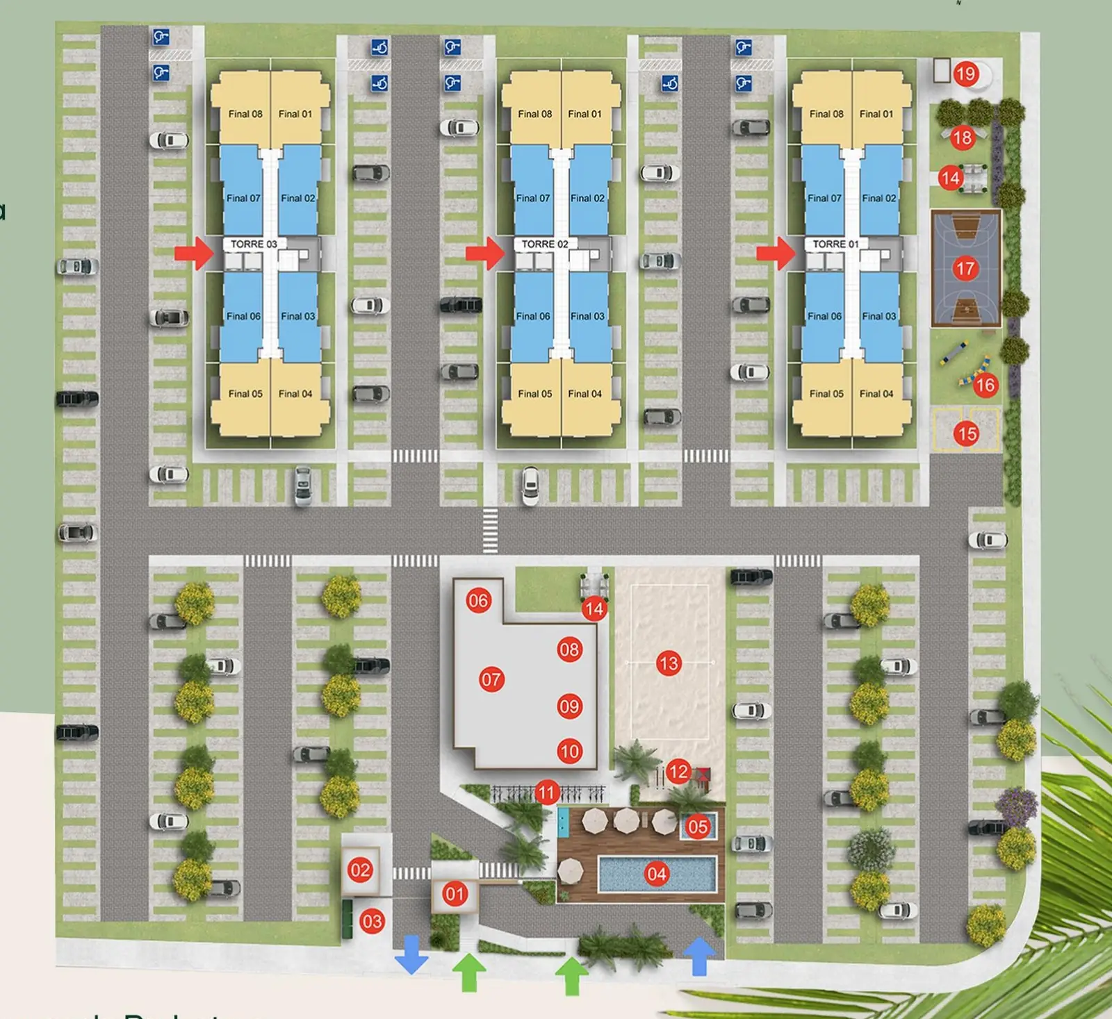 Mapa de implantação Green Park Resort com rosa dos ventos